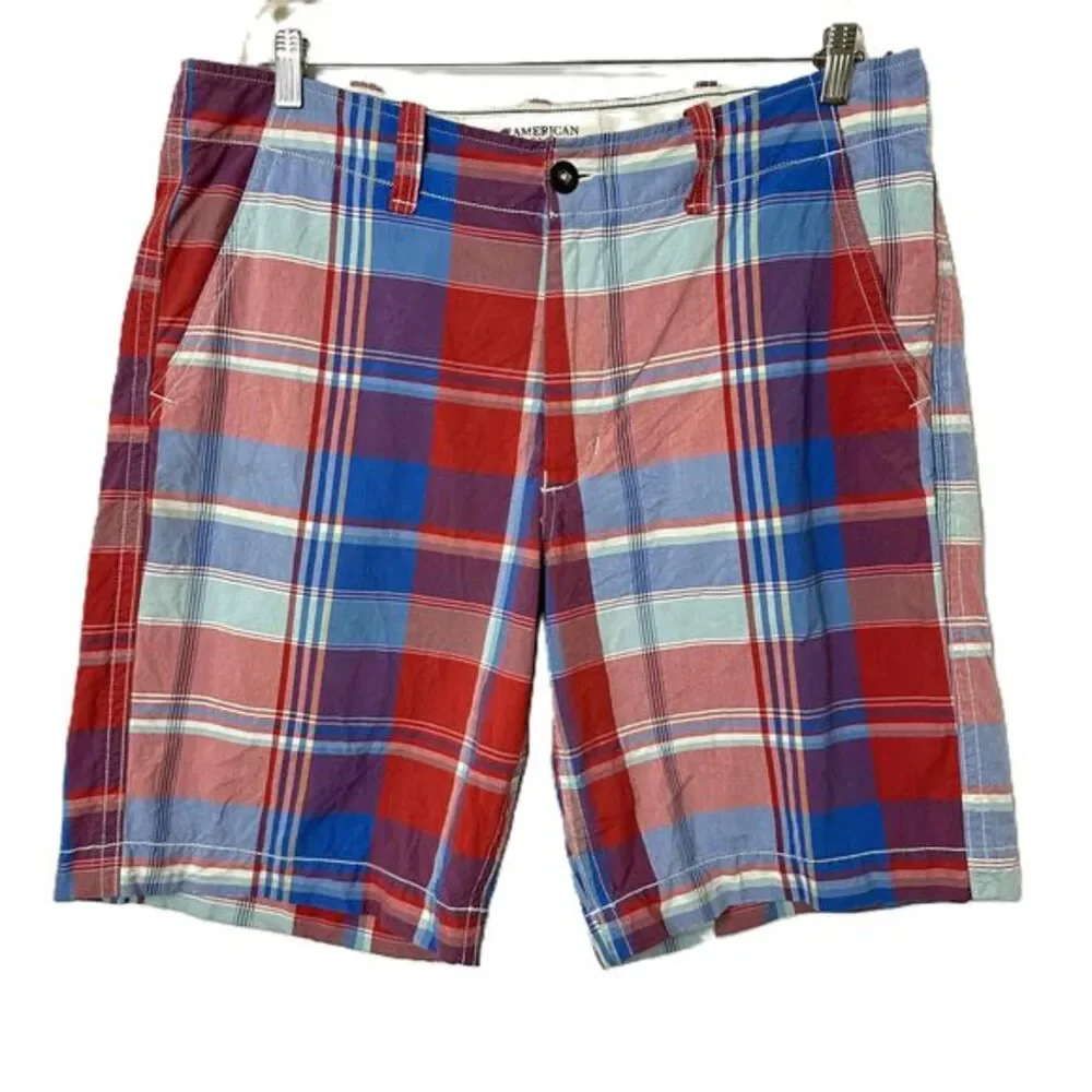 American Eagle Mens Size 38 Multicolor Casual Madras Plaid Shorts
